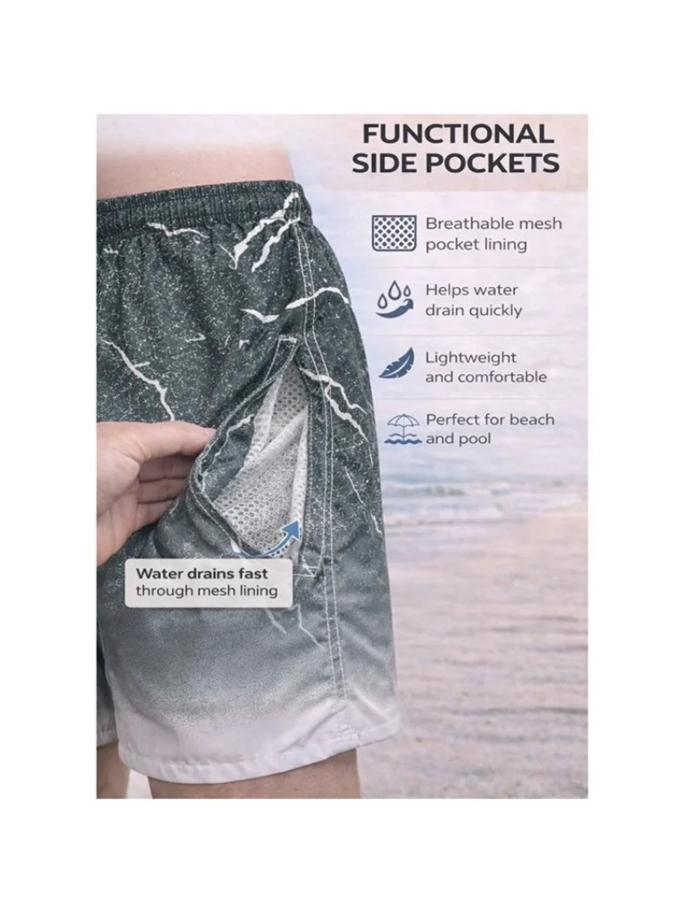 Men's Quick Dry Swim Trunks, Thunder Pattern, P30 - Picture 4 of 4